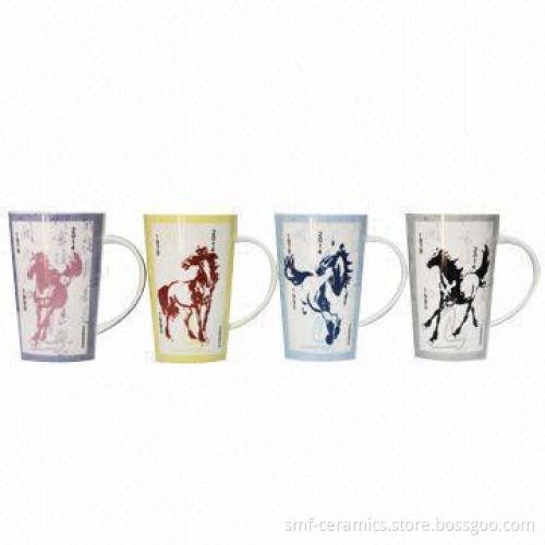 16oz V-shaped Mug in Horse Design, Made of Porcelain/Ceramic, with LFGB/FDA Approvals